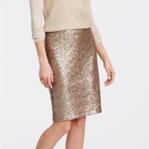 Ann Taylor Rose Gold Sequin Pencil Knee Skirt Holiday